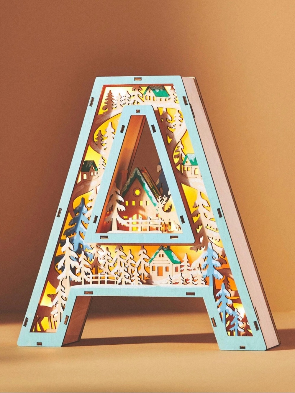 Anthropologie Monogram Wonderland Light-Up Scene Christmas Letter "A"